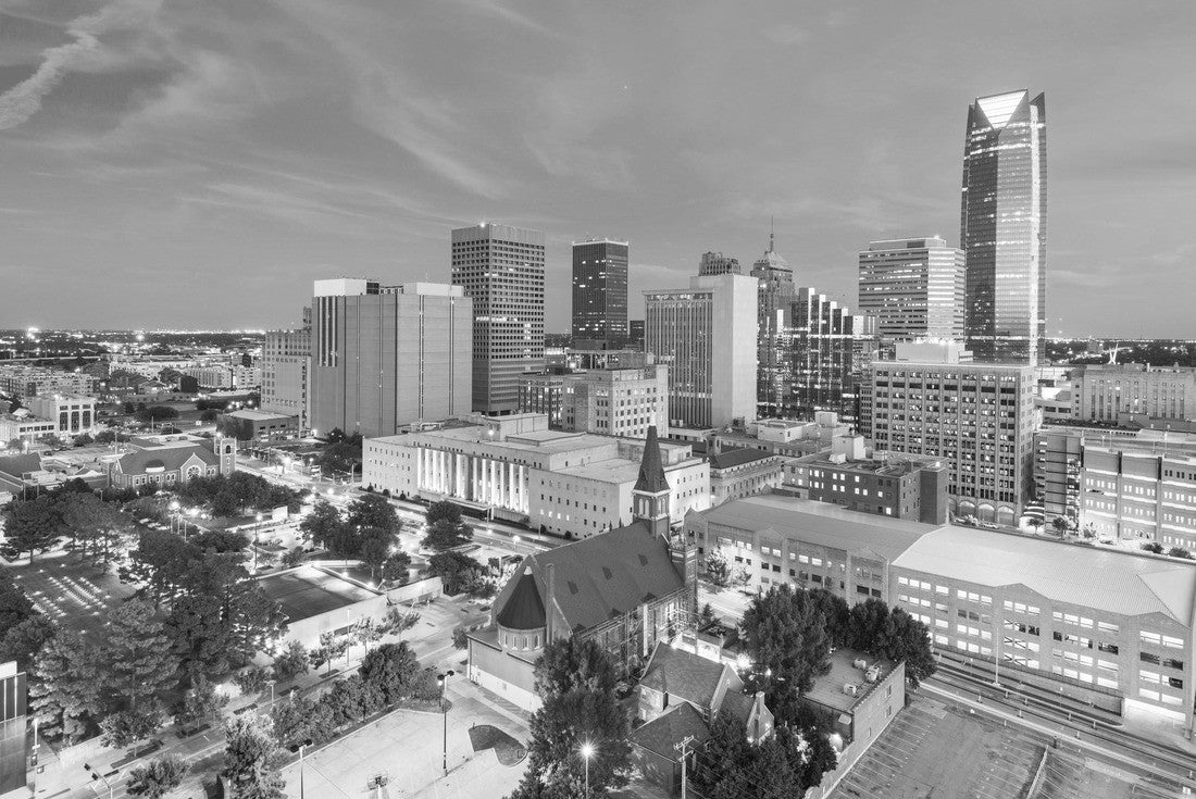 Noah Jigsaw Puzzle Oklahoma City, Oklahoma, USA downtown skyline at twilight in black white 2000 pieces