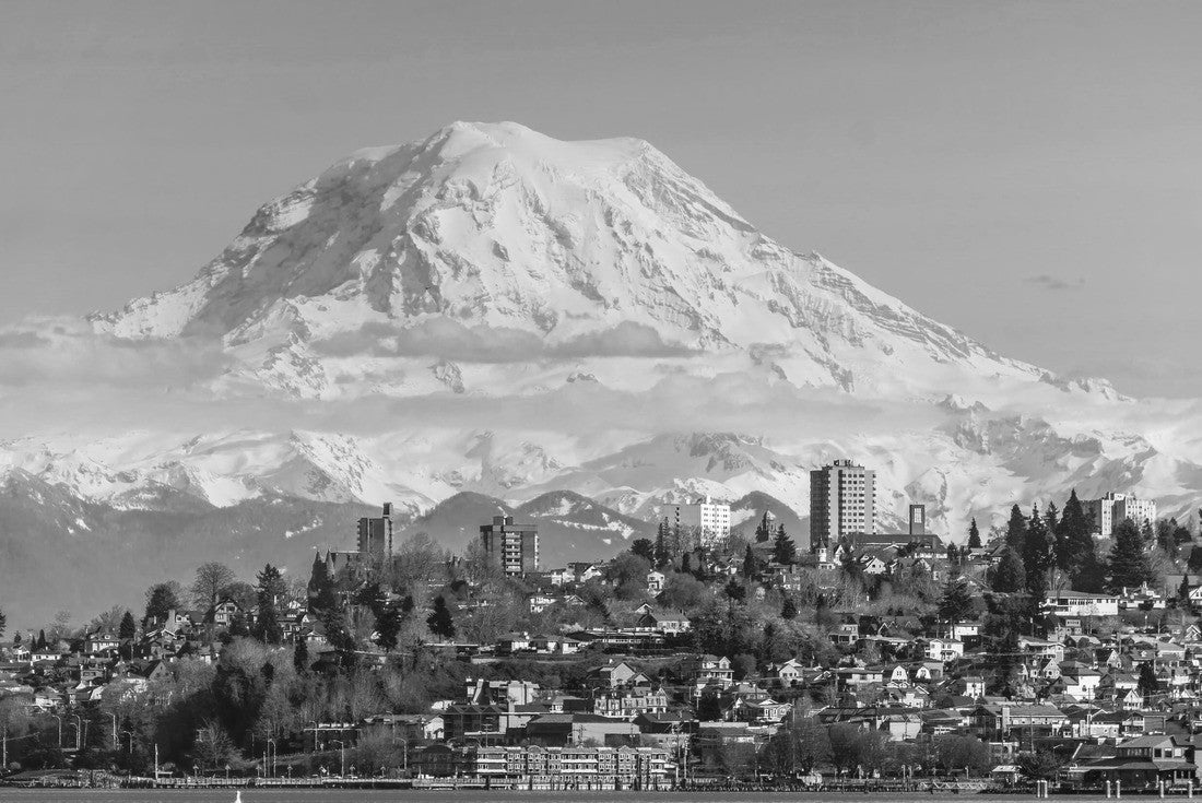 A view of the Port of Tacoma and Mount Rainier from Ruston, Washington 2000pc PuzzleBlack and White