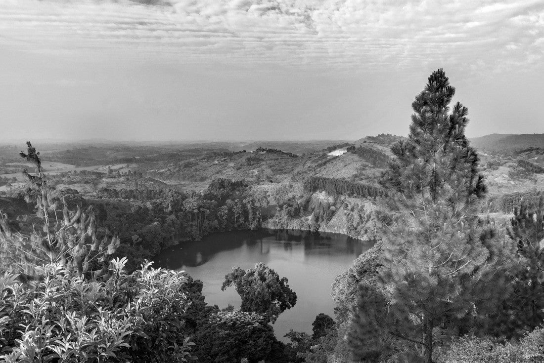 Noah Jigsaw Puzzle A beautiful sight of a crater lake in a volcanic crater, Uganda in black white 2000 pieces