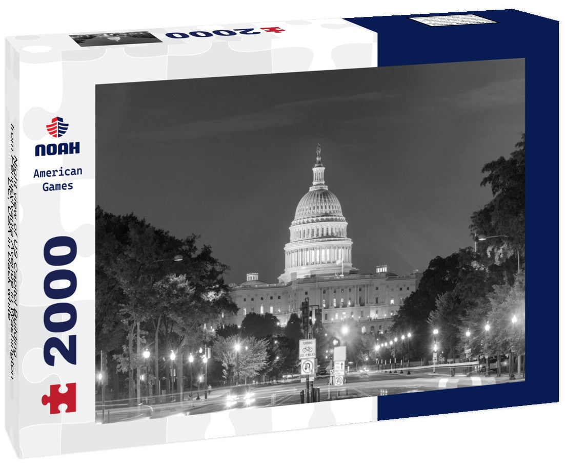 Night view of US Capitol Building from Pennsylvania Avenue in Washington DC, USA 2000pc PuzzleBlack and White