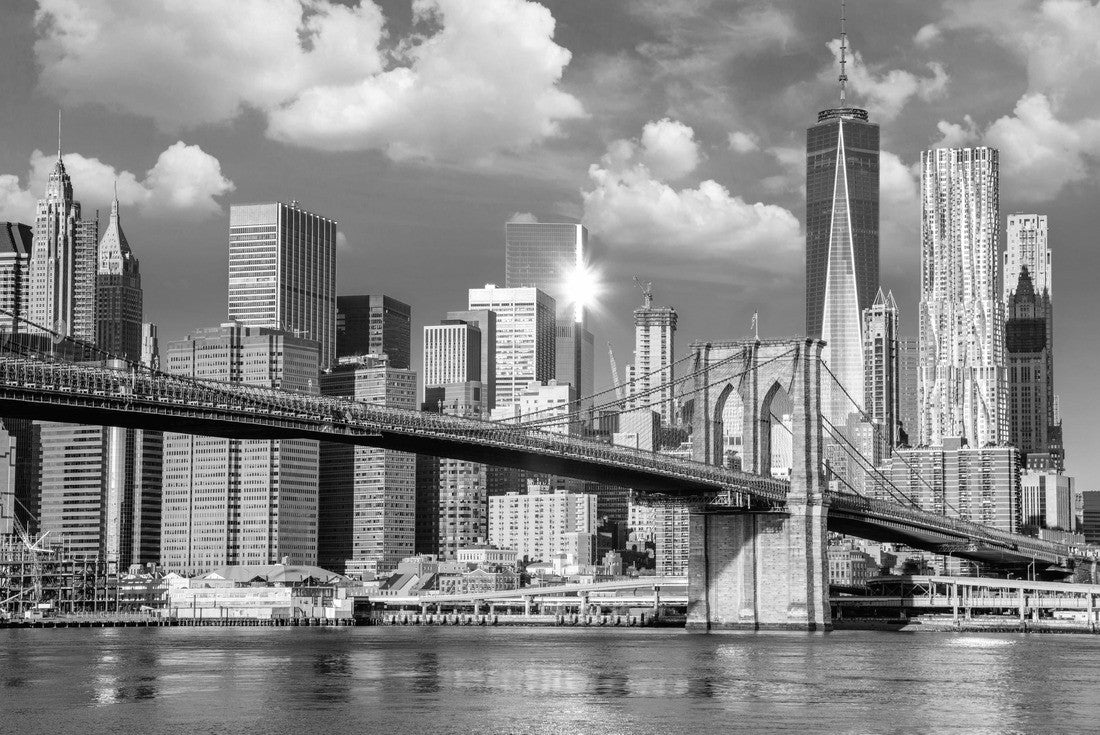 Noah Jigsaw Puzzle Skyline of downtown New York, Brooklin Bridge and Manhattan at early morning sunlight, New York City, USA in black white 2000 pieces