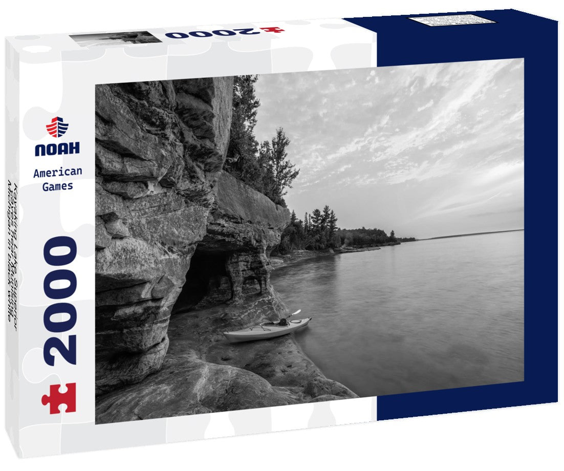 Kayaking Lake Superior caves near Munising, Michigan 2000pc PuzzleBlack and White