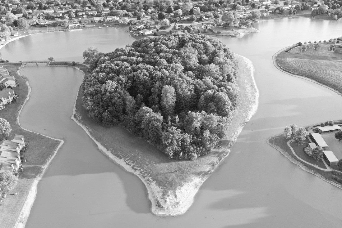 Aerial view of a peninsula in Sterling Heights Michigan. It was photographed in the late fall around dusk. Drone photography from above 2000pc PuzzleBlack and White