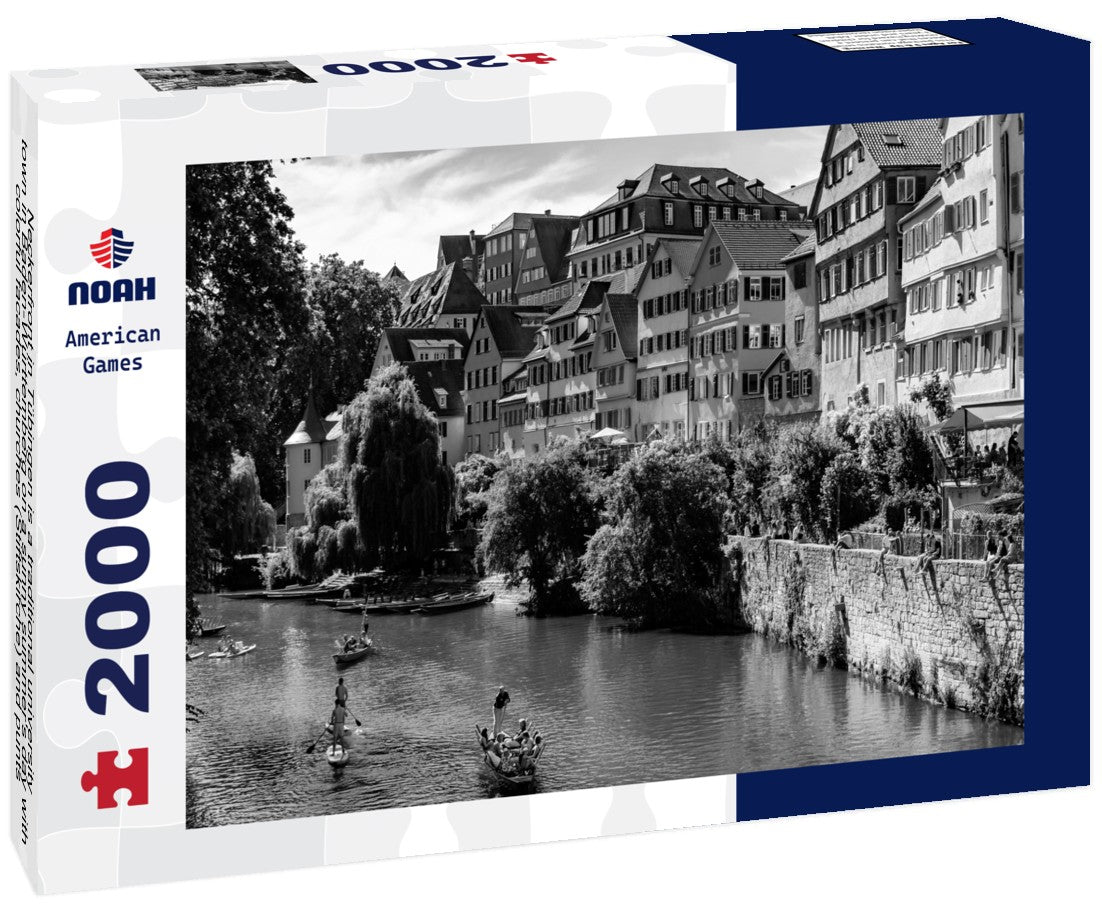 Neckerfront in Tübingen is a traditional university town in Baden-Württemberg on a sunny summer's day with colorful facades, churches (Stiftskirche) and punts (punting boats) on the river 2000pc PuzzleBlack and White