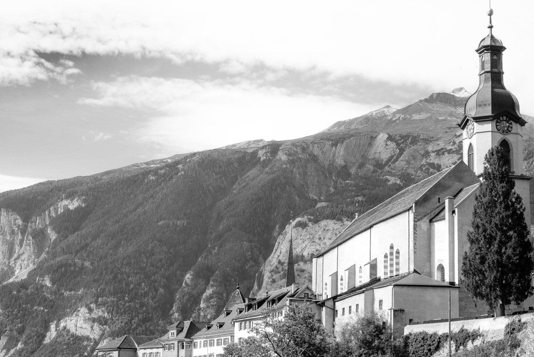 Cathedral of Saint Mary of the Assumption with surrounding mountains, Chur, Switzerland 2000pc PuzzleBlack and White