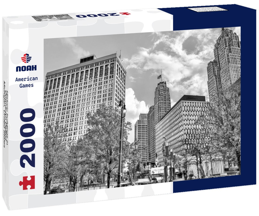 Historic buildings in Downtown Detroit - Michigan, United States 2000pc PuzzleBlack and White