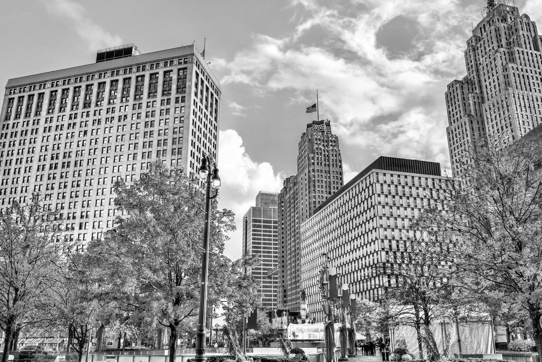 Historic buildings in Downtown Detroit - Michigan, United States 2000pc PuzzleBlack and White