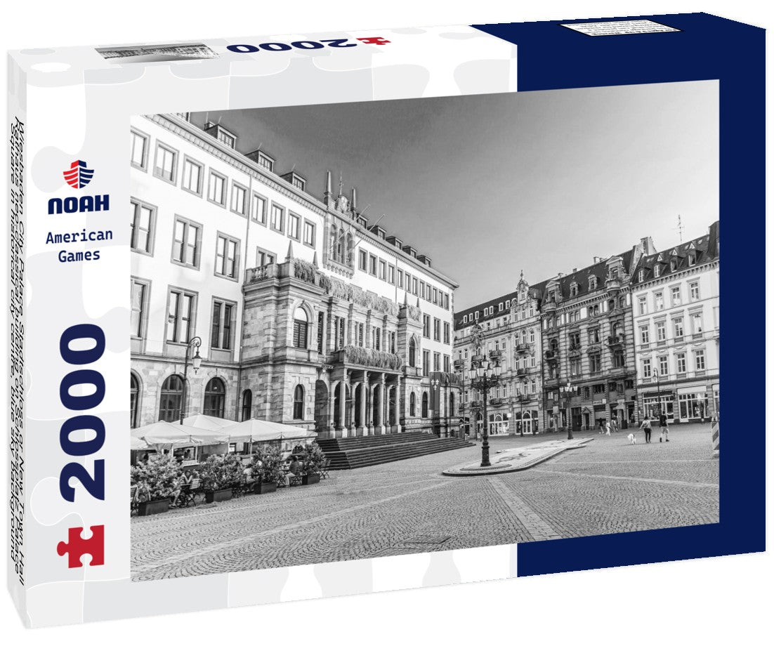 Wiesbaden City Palace Stadtschloss or New Town Hall Rathaus neo-classical building on Schlossplatz Palace Square in historical city centre, blue sky background, State of Hessen, Germany 2000pc PuzzleBlack and White