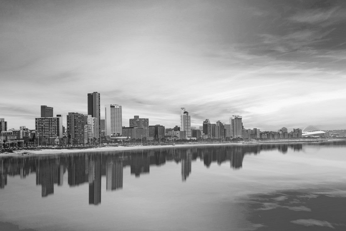 Noah Jigsaw Puzzle Durban City Beach-Front Skyline in summer twilight sky in Kwazulu-Natal South Africa in black white 2000 pieces