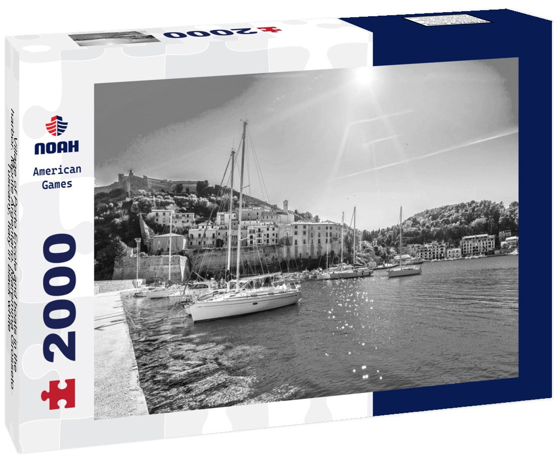 Village of Porto Ercole and boats in the harbor. Monte Argentario, Maremma Grosseto Tuscany, Italy 2000pc PuzzleBlack and White