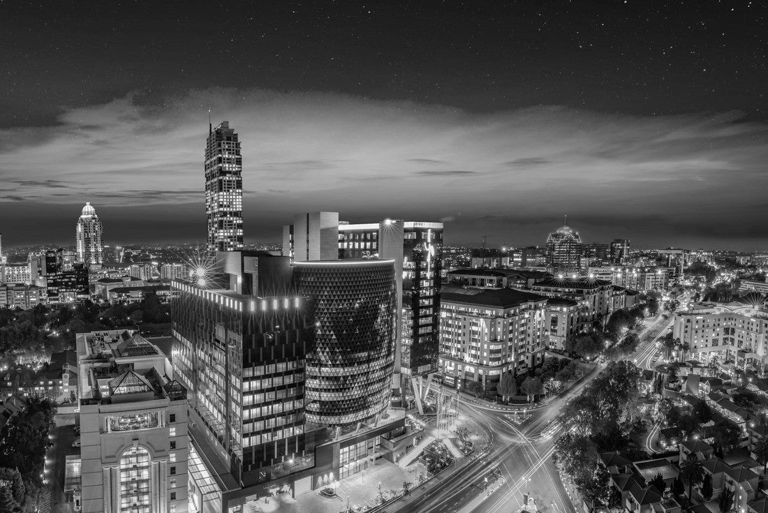 Noah Jigsaw Puzzle Johannesburg-Sandton city at night in Gauteng South Africa in black white 2000 pieces