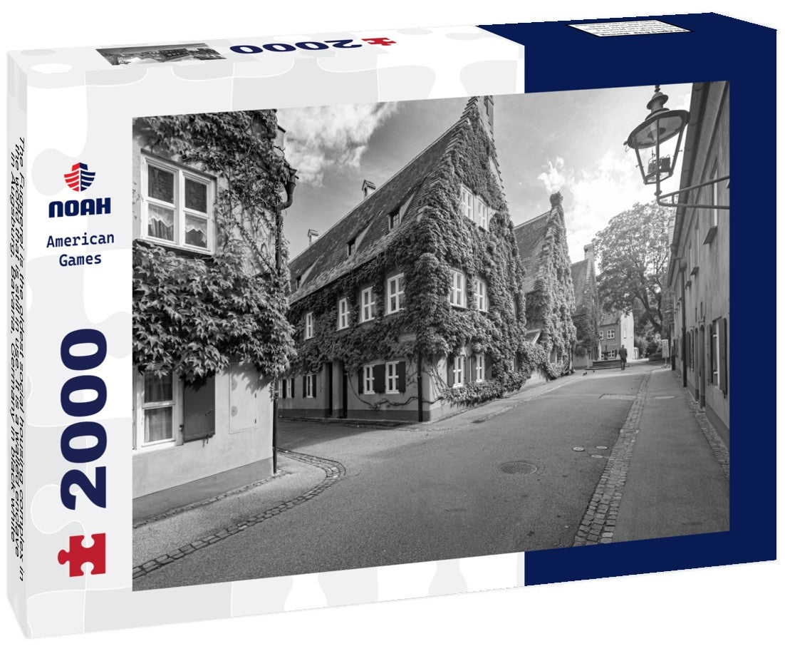 The Fuggerei is the oldest social housing complex in the world that is still in use. It is a walled enclave in Augsburg, Bavaria, Germany 2000pc PuzzleBlack and White