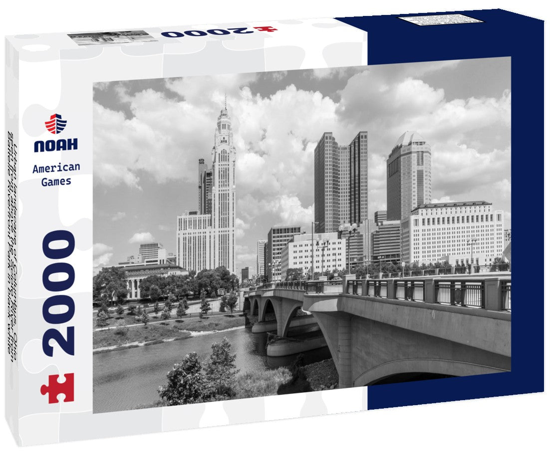 Urban landscape of Columbus, Ohio, seen from above the Scioto River from Battelle Riverfront Park 2000pc PuzzleBlack and White