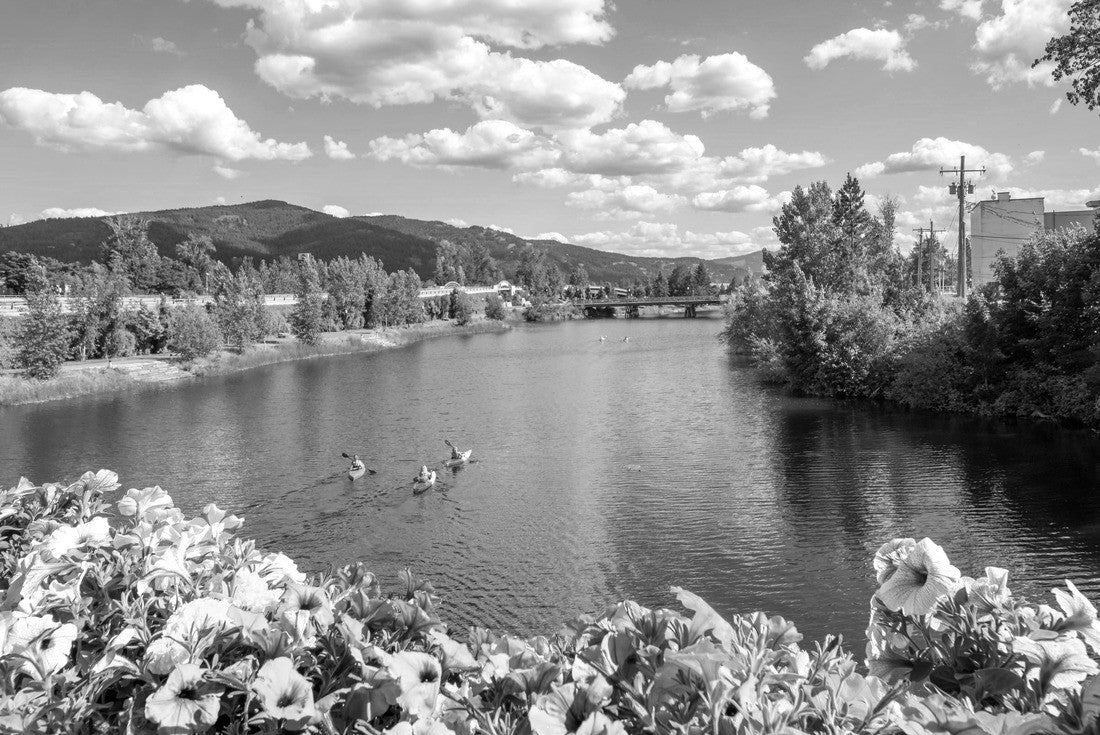 Noah Jigsaw Puzzle A group of kayakers enjoys a beautiful summer day on Sand Creek River and Pend Oreille Lake in downtown Sandpoint, Idaho, USA in black white 2000 pieces
