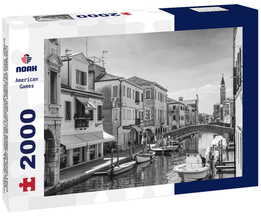 Chioggia cityscape with narrow water channel Vena with colorful boats between old buildings and brick bridge, blue sky background in summer, Veneto region, northern Italy 2000pc PuzzleBlack and White