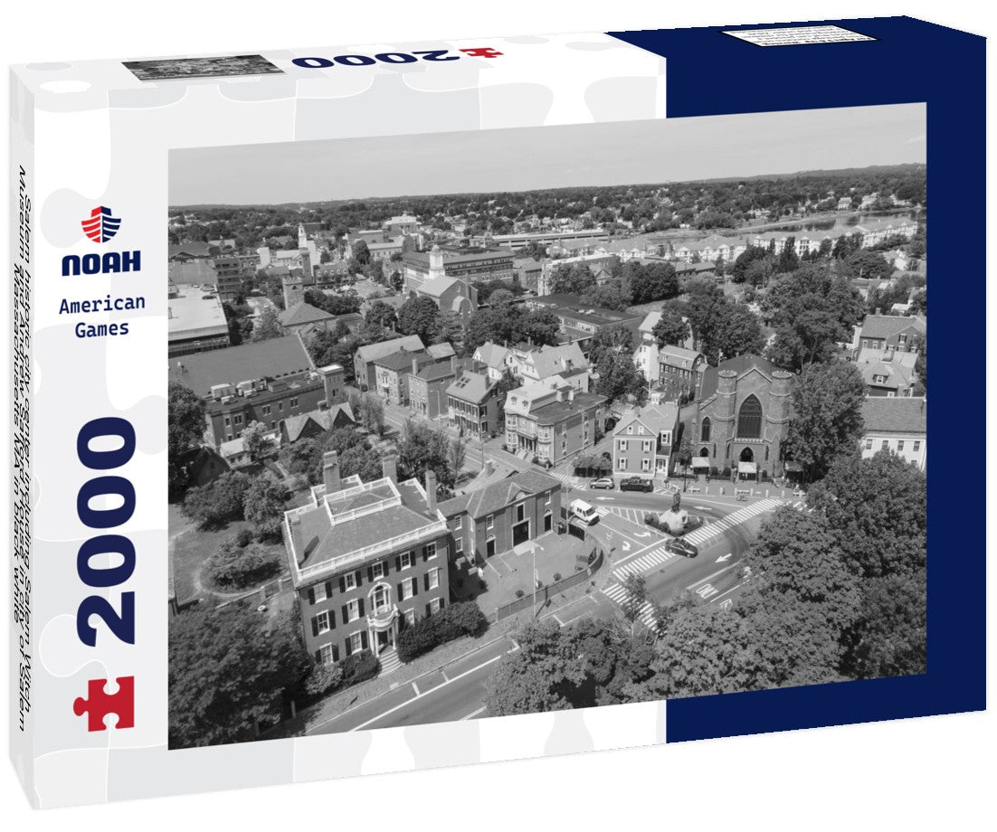 Salem historic city center including Salem Witch Museum and Andrew Safford House in city of Salem, Massachusetts MA 2000pc PuzzleBlack and White