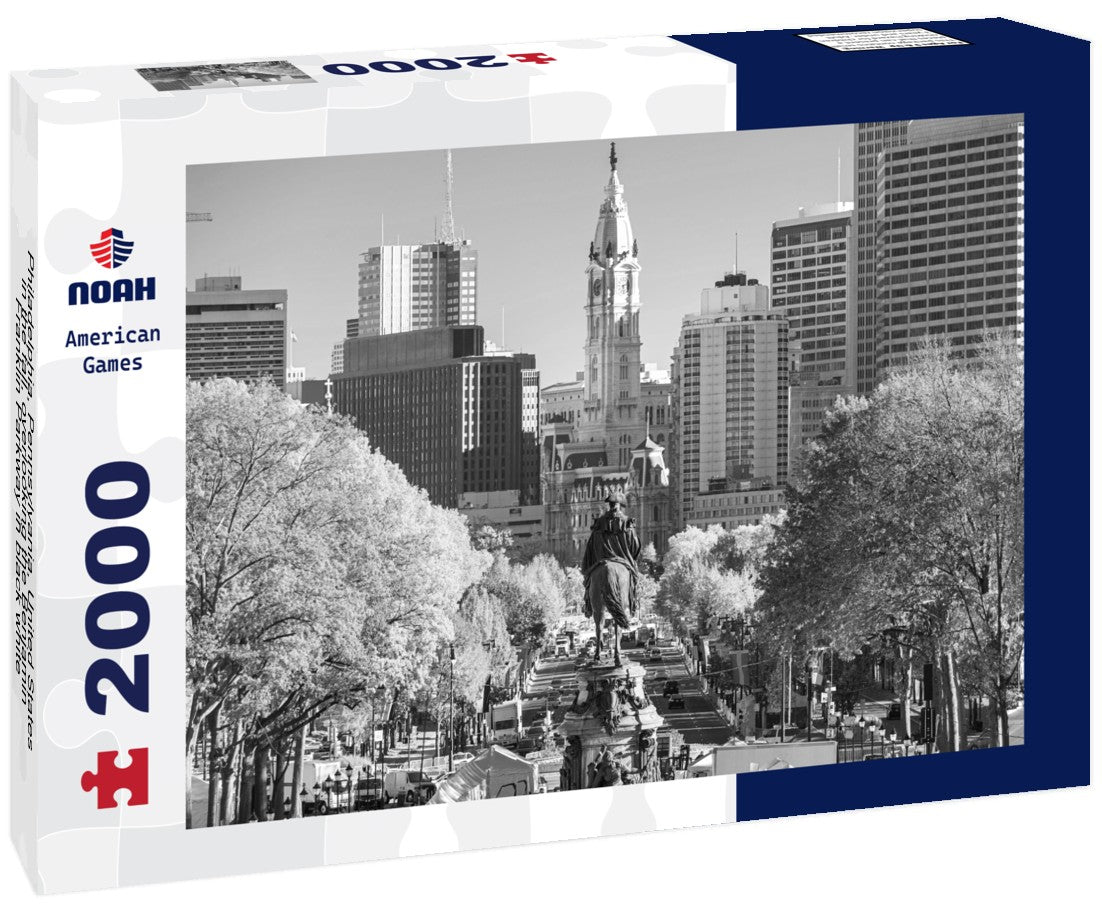 Philadelphia, Pennsylvania, United States in the fall, overlooking the Benjamin Franklin Parkway 2000pc PuzzleBlack and White