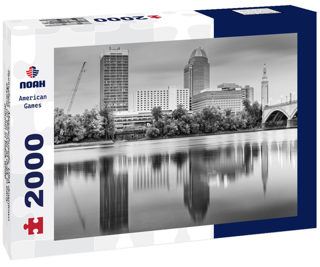 Springfield, Massachusetts, USA downtown skyline on the river at dusk in early autumn 2000pc PuzzleBlack and White