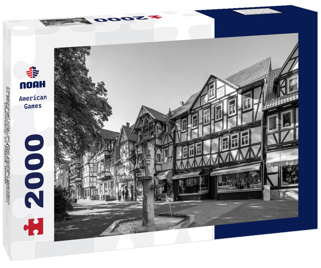 Historical city at the public garden in Bad Sooden Allendorf, Hessen, Germany 2000pc PuzzleBlack and White