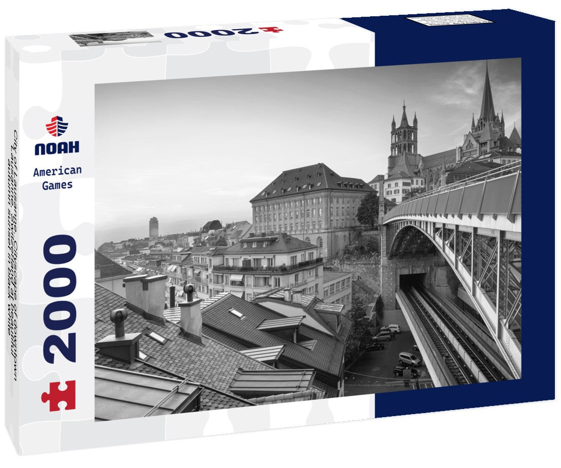 City of Lausanne. Cityscape of downtown Lausanne, Switzerland at beautiful autumn sunset 2000pc PuzzleBlack and White
