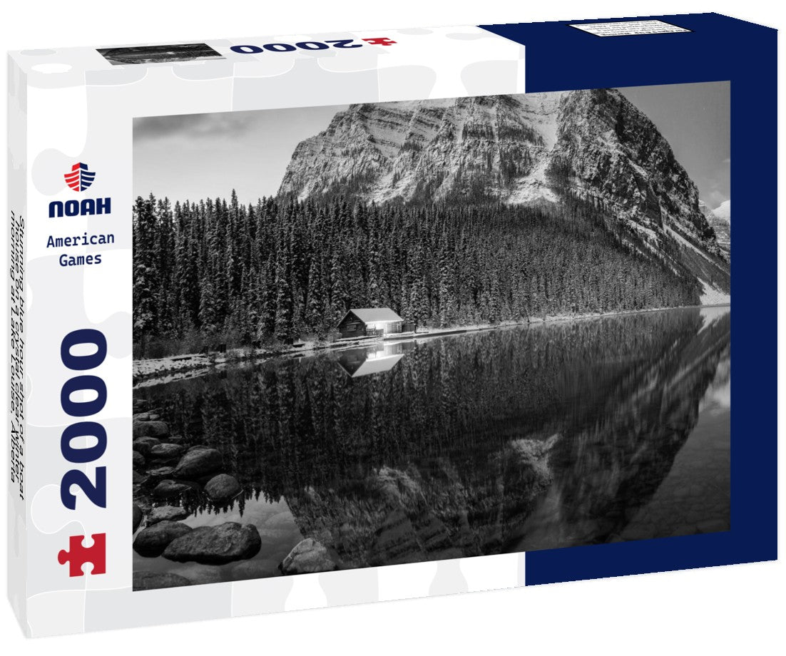 Stunning blue hour shot of a boat house on a crystal clear winter morning at Lake Louise, Alberta, Canada 2000pc PuzzleBlack and White