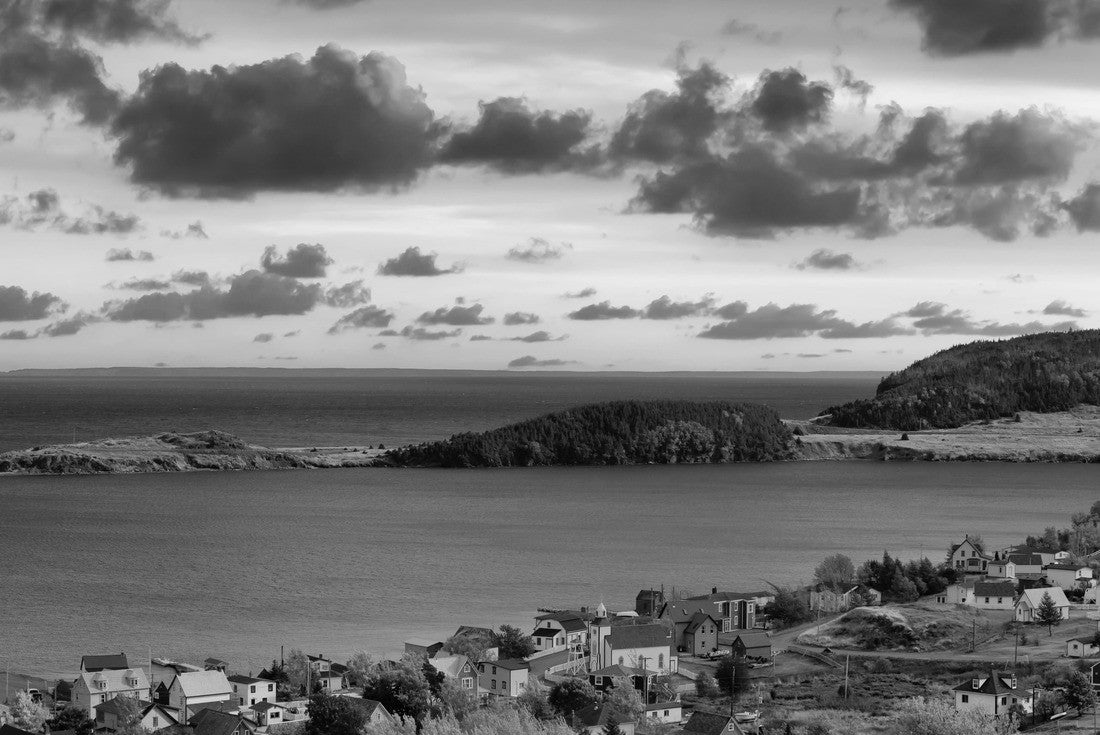 Noah Jigsaw Puzzle panoramic aerial view of a small town on the Atlantic coast. Dramatic colorful sky. Sunset or sunrise. In Trinity, Newfoundland and Labrador, Canada in black white 2000 pieces