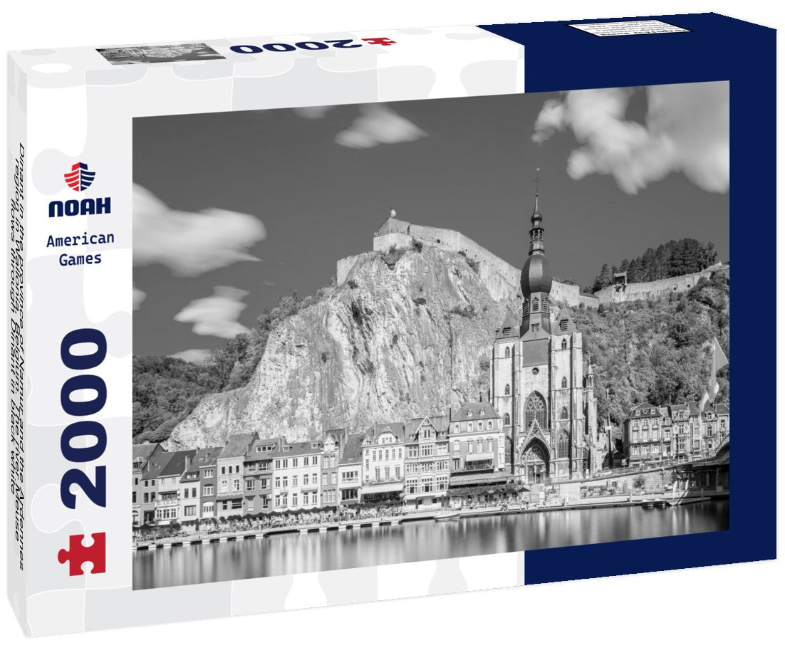 Dinant in the province of Namur and the Ardennes region in Wallonia, Belgium. The river Meuse flows through Dinant 2000pc PuzzleBlack and White