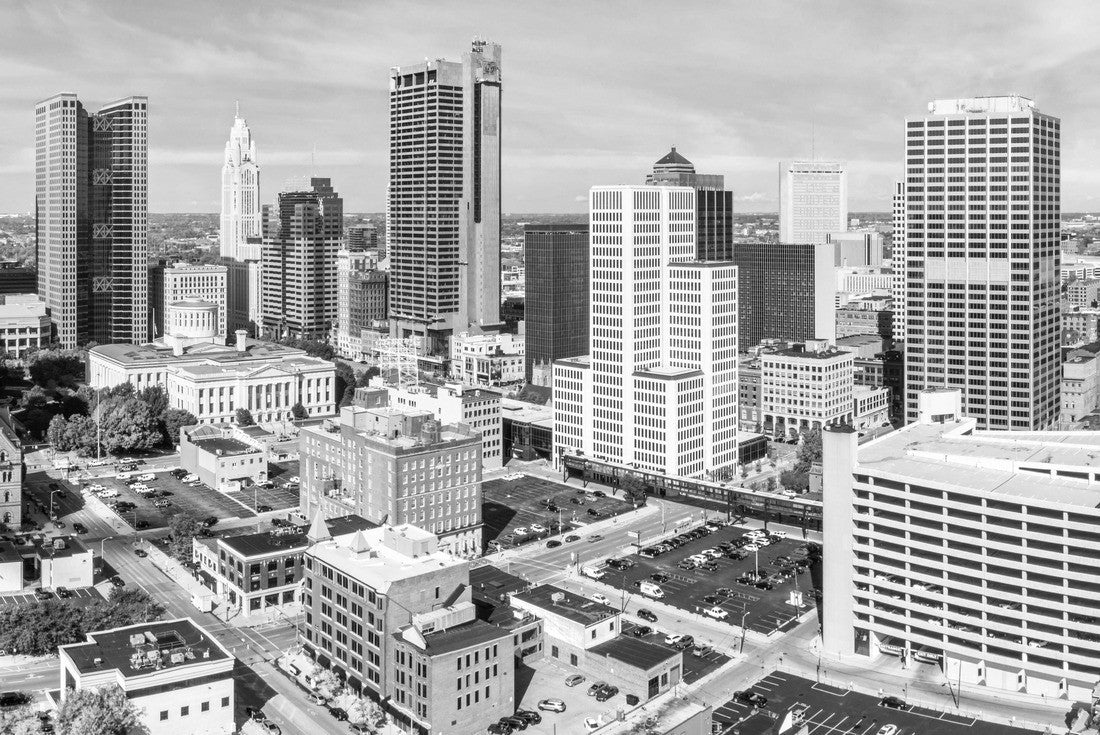 Noah Jigsaw Puzzle Columbus, Ohio aerial view skyline panorama. Columbus is the capital of the state and the most populous city in the US state of Ohio in black white 2000 pieces