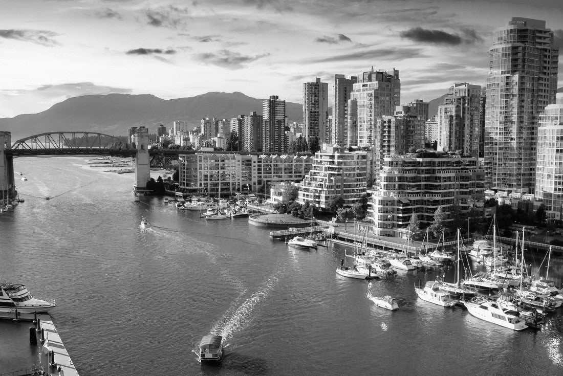 Noah Jigsaw Puzzle View of Burrard Bridge and False Creek in downtown Vancouver, British Columbia, Canada in black white 2000 pieces