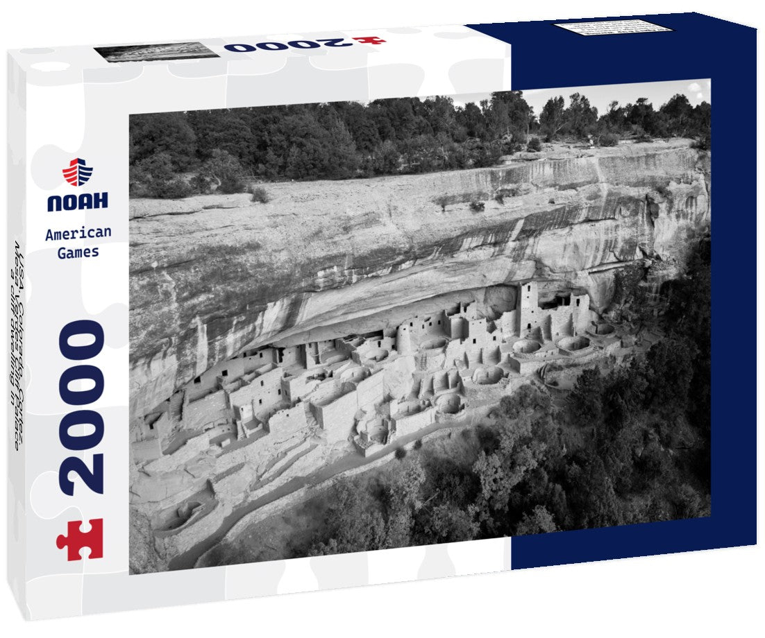 USA, Colorado, Cortez. Mesa Verdes Cliff Palace, a cliff dwelling 2000pc PuzzleBlack and White