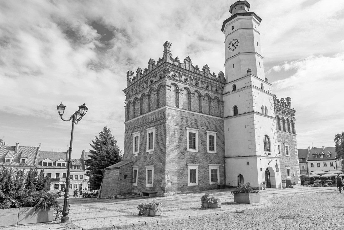 The town hall and main square in Sandomierz, Poland. 2000pc PuzzleBlack and White