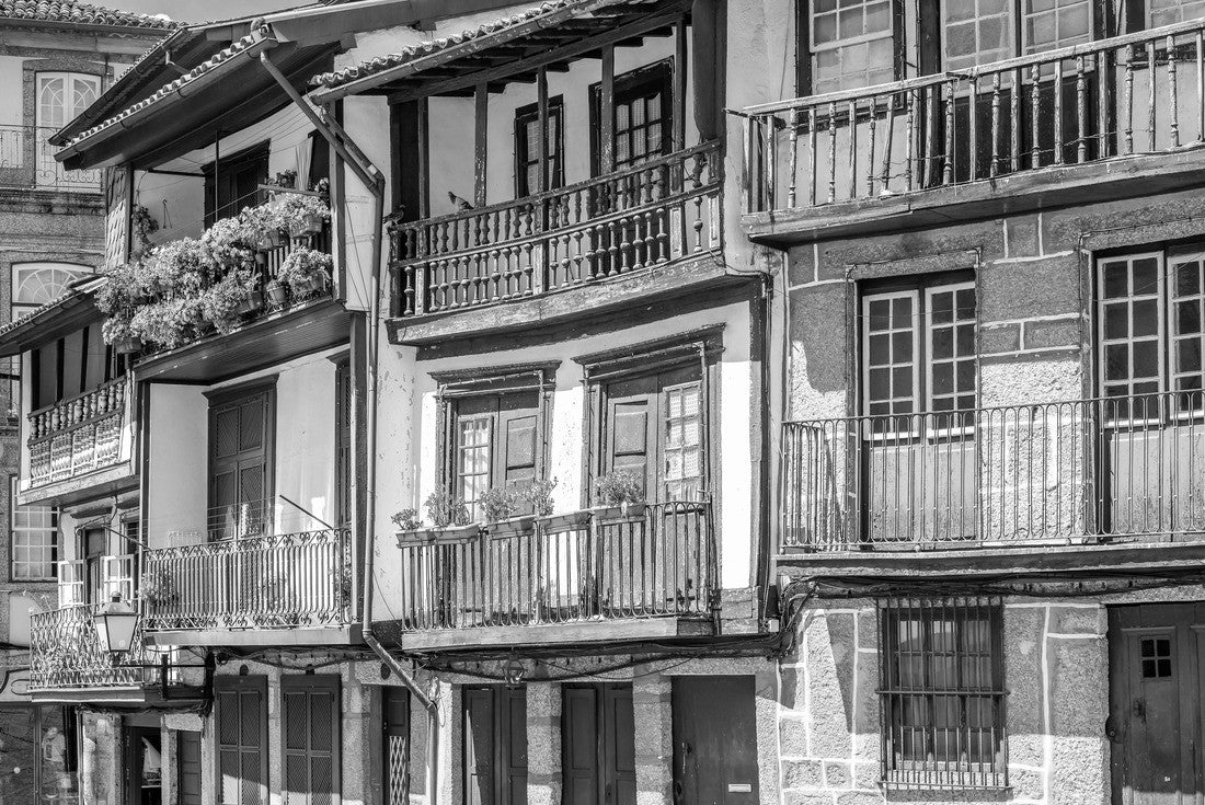 Noah Jigsaw Puzzle Medieval architecture of São Tiago square in the old town of Guimarães, Portugal in black white 2000 pieces