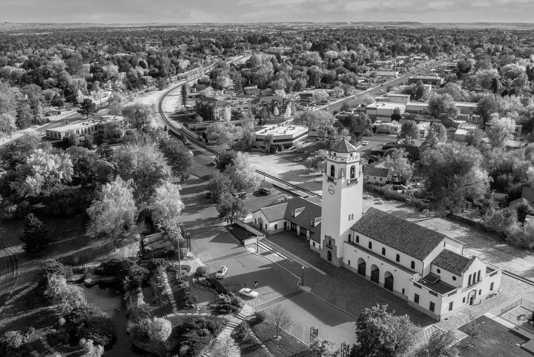 Autumn trees and train depot in Boise Idaho 2000pc PuzzleBlack and White