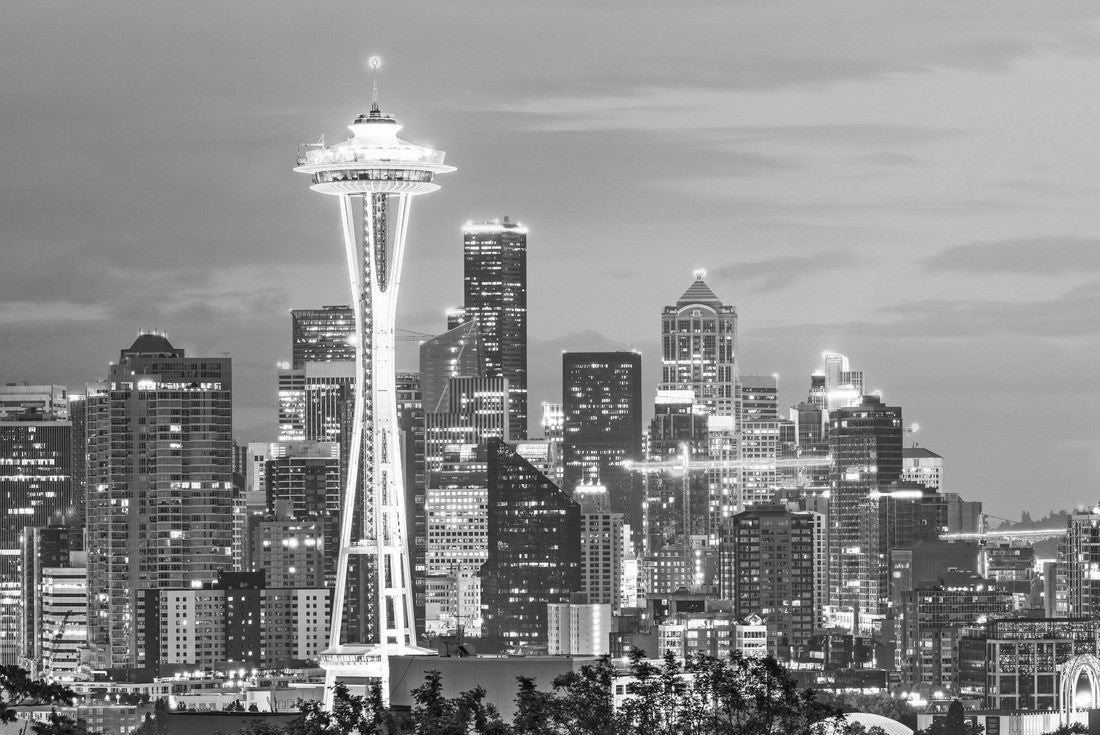 Seattle, Washington, USA downtown skyline at night 2000pc PuzzleBlack and White