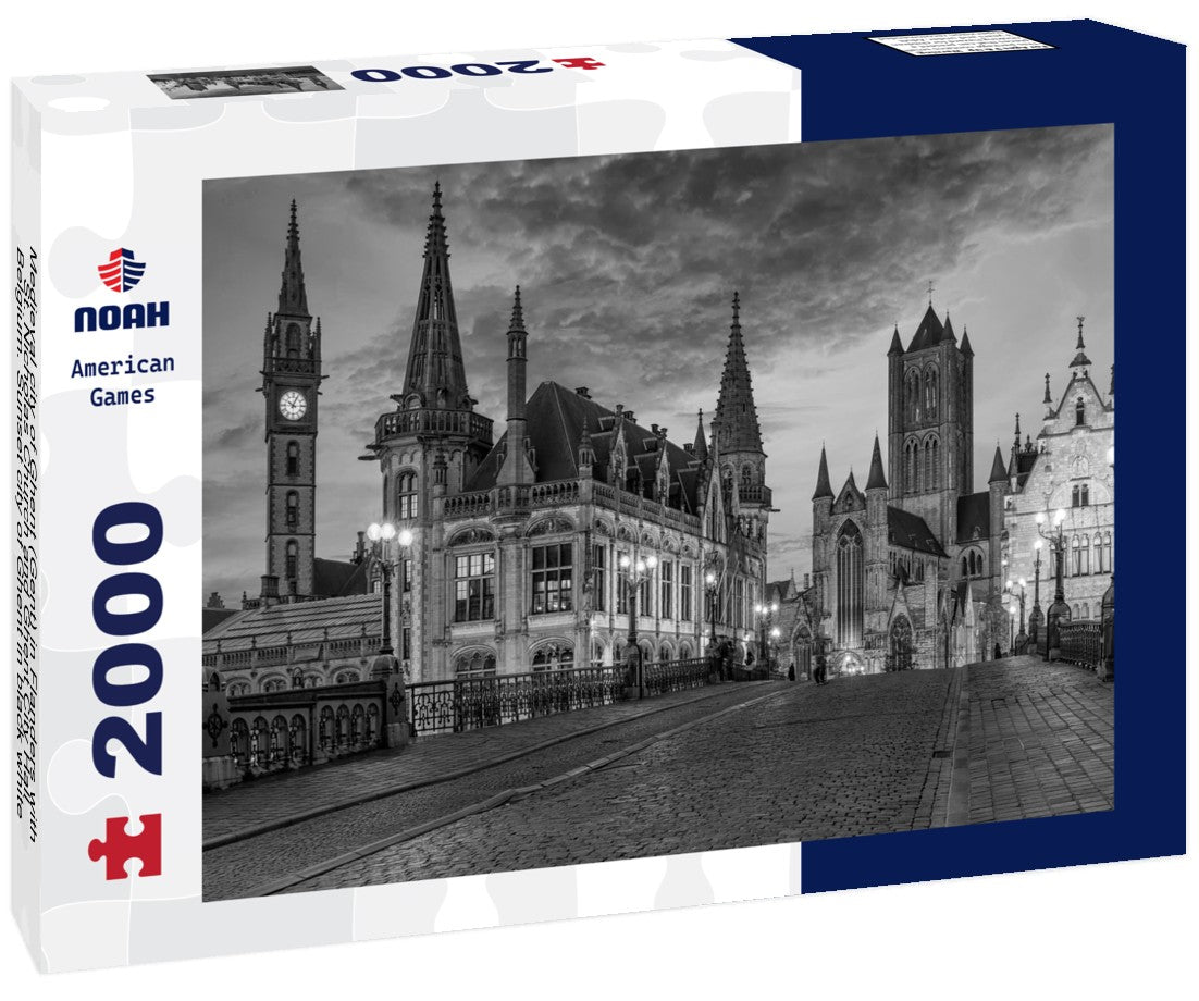 Medieval city of Ghent (Gent) in Flanders with St. Nicholas Church and Ghent City Hall, Belgium. Sunset city of Ghent 2000pc PuzzleBlack and White