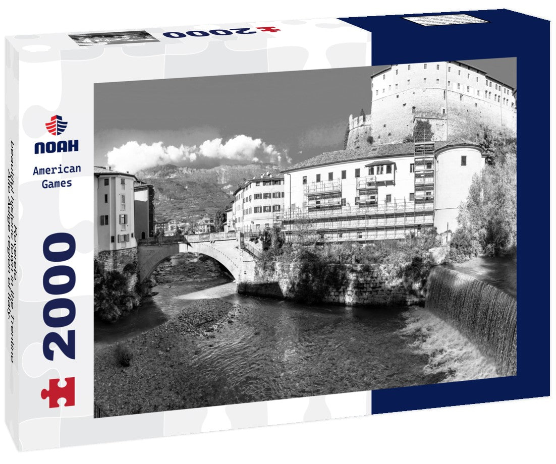 Rovereto - beautiful historic town in the Trentino-Alto Adige region of Italy. View with medieval castle and bridge 2000pc PuzzleBlack and White