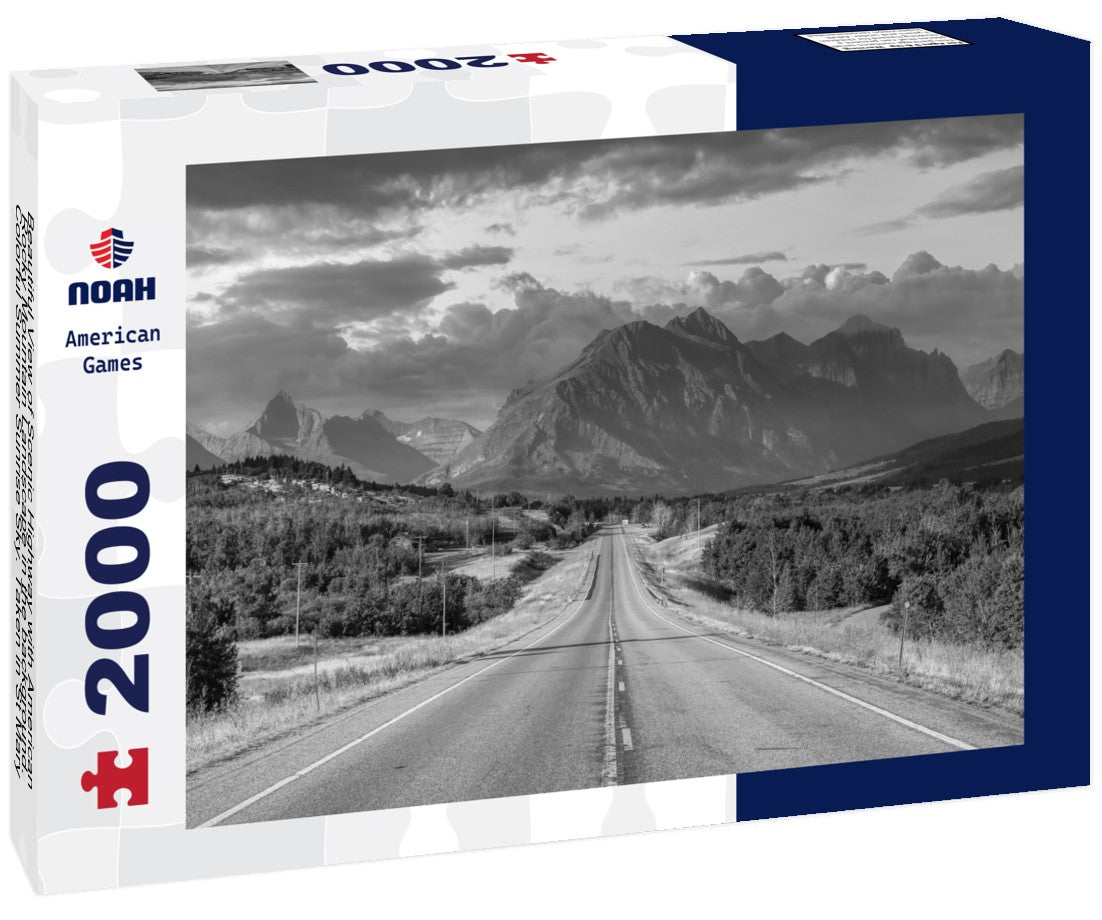 Beautiful View of Scenic Highway with American Rocky Mountain Landscape in the background. Colorful Summer Sunrise Sky. Taken in St Mary, Montana, United States 2000pc PuzzleBlack and White