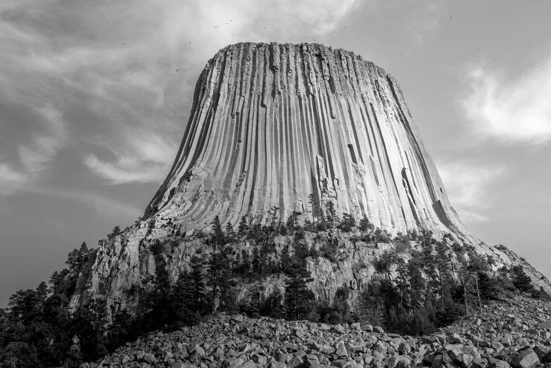 Noah Jigsaw Puzzle Devils Tower National Monument in Wyoming with a blue cloudy sky in black white 2000 pieces