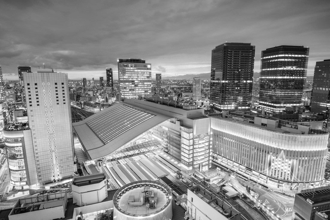 Osaka, Japan skyline over the station 2000pc PuzzleBlack and White