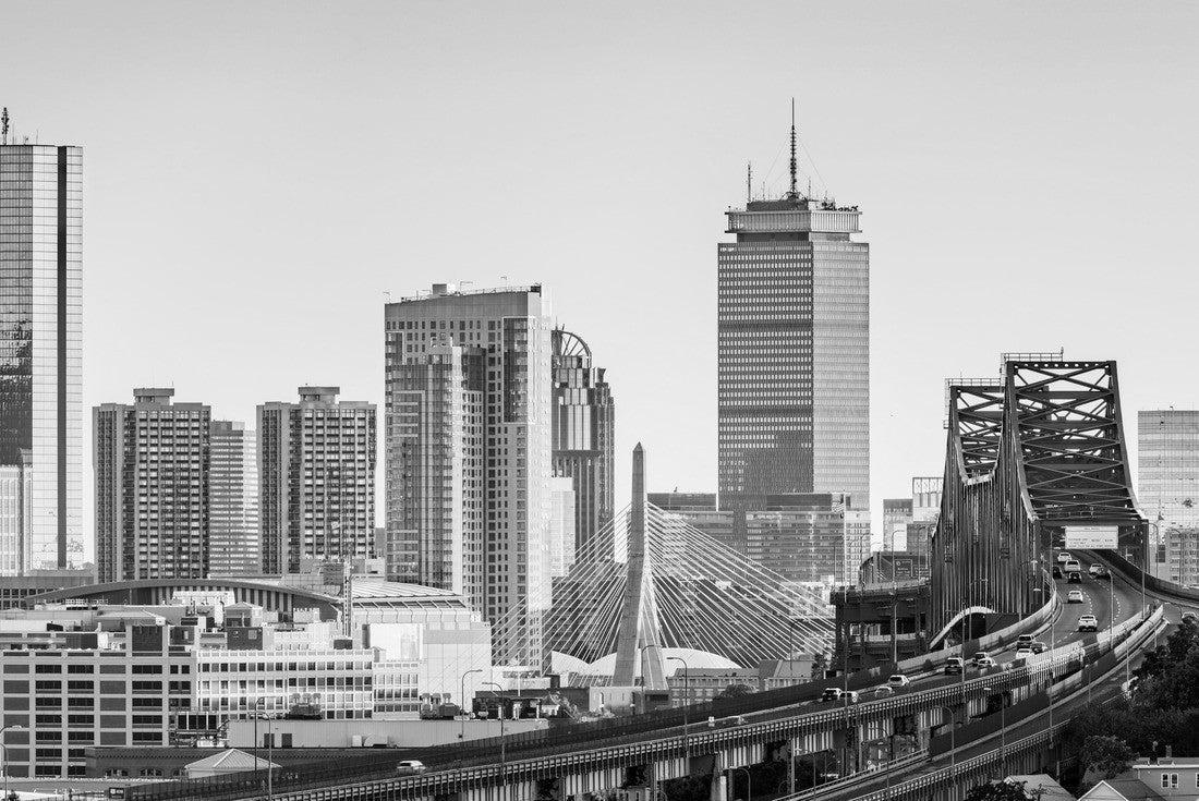 Noah Jigsaw Puzzle Tobin Bridge, Zakim Bridge and Boston skyline panorama at sunset in black white 2000 pieces