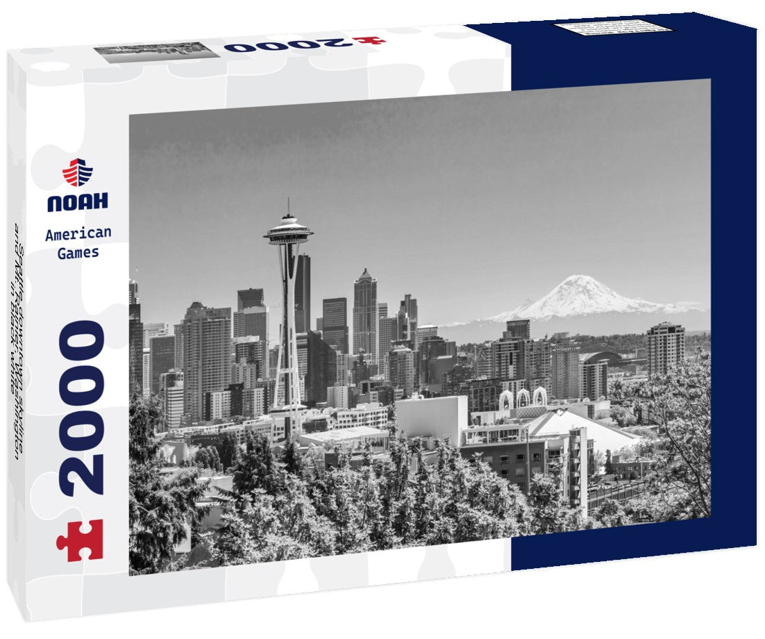 Seattle downtown skyline and Mt. Rainier, Washington 2000pc PuzzleBlack and White