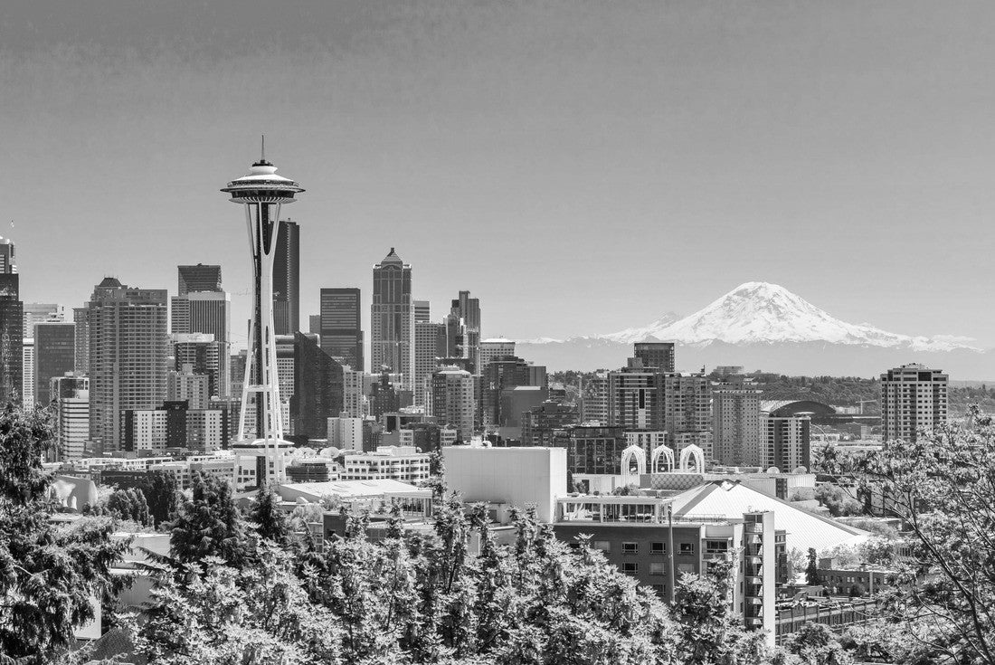 Seattle downtown skyline and Mt. Rainier, Washington 2000pc PuzzleBlack and White