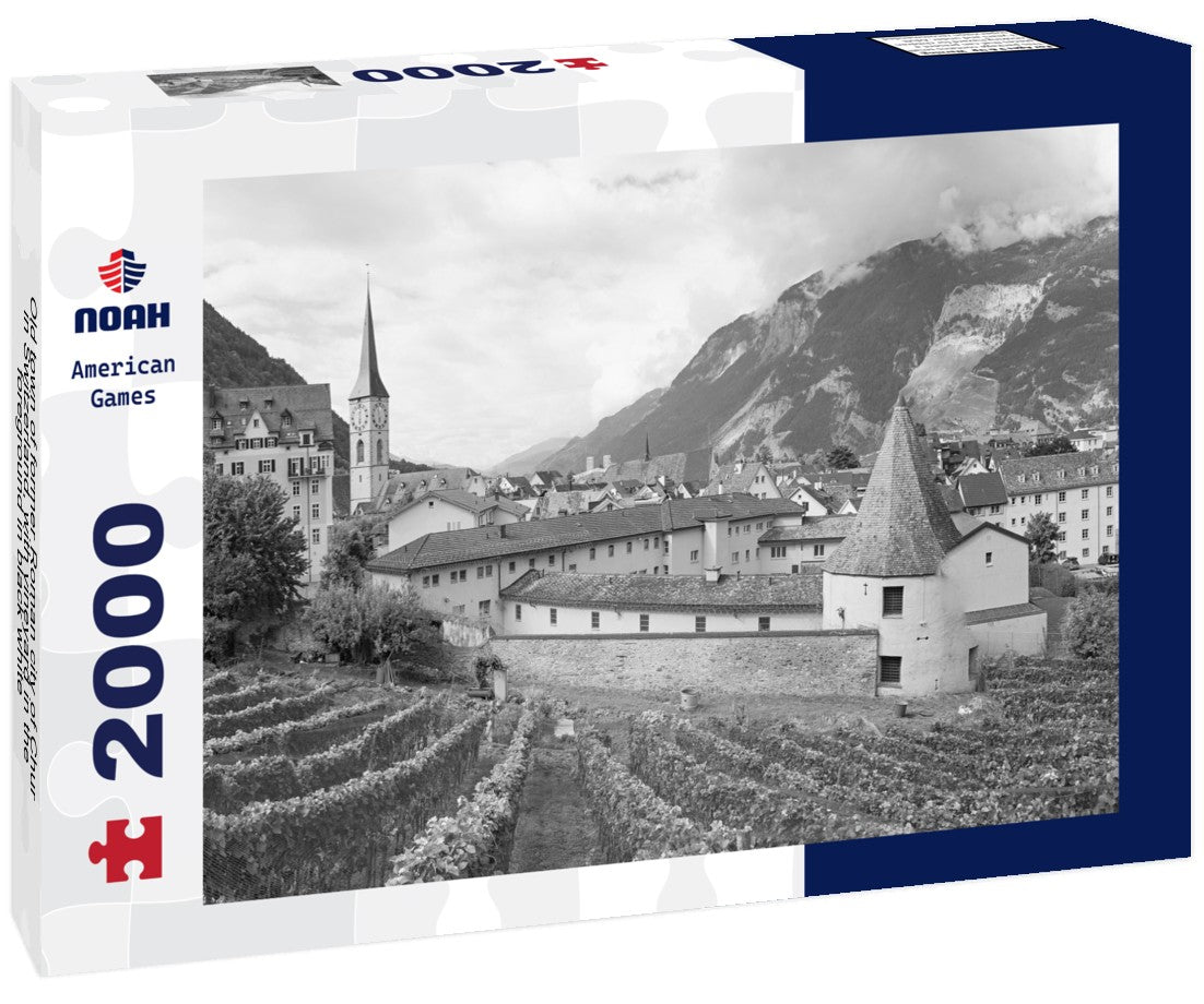 Old town of former Roman city of Chur in Switzerland, with vineyard in the foreground 2000pc PuzzleBlack and White