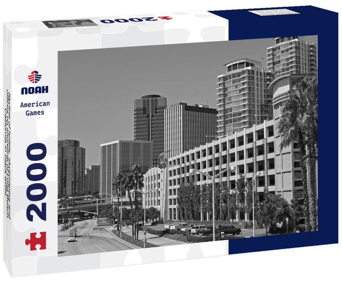 Skyline of hotels, skyscrapers and offices on shoreline of Long Beach, California 2000pc PuzzleBlack and White