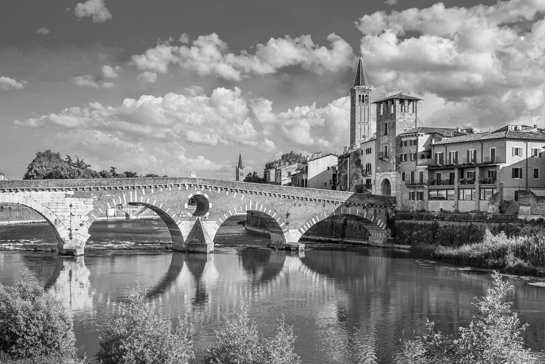 the Ponte Pietra bridge in Verona on the Adige River. Veneto. Italy 2000pc PuzzleBlack and White