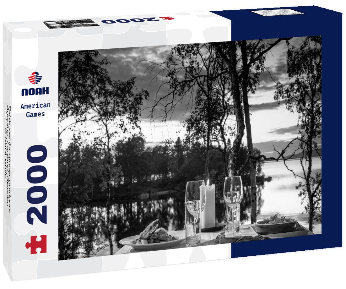 Table set for dinner outdoors, Arjeplog, Lapland, Sweden 2000pc PuzzleBlack and White