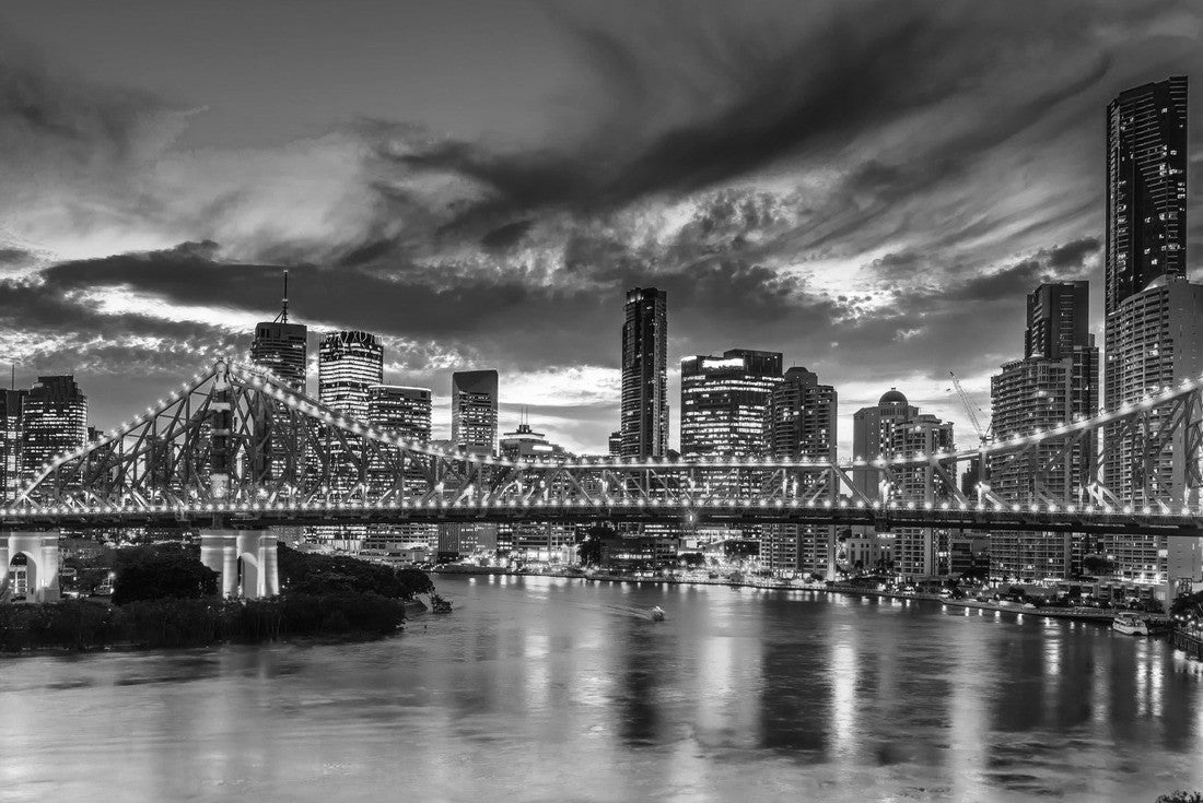 Noah Jigsaw Puzzle Vibrant night time panorama of Brisbane city with purple lights on Story Bridge, Australia in black white 2000 pieces