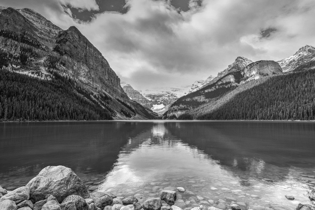 Noah Jigsaw Puzzle Beautiful fall views of the idyllic Lake Louise in Banff National Park in the Rocky Mountains of Alberta Canada in black white 2000 pieces