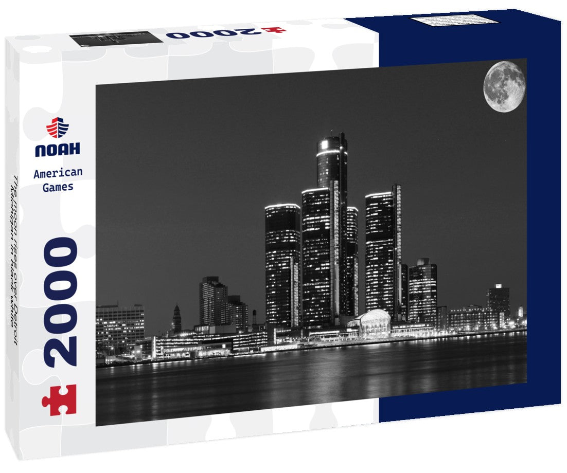 The moon rises over Detroit, Michigan 2000pc PuzzleBlack and White