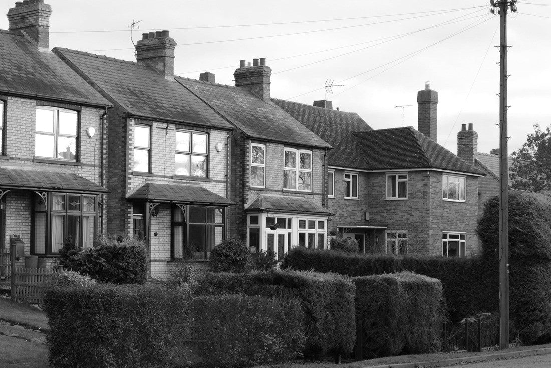 Sawston, Close to Cambridge, Cambridgeshire, England, UK. Landscape of typical English residential houses. Pretty cloudy sky 2000pc PuzzleBlack and White